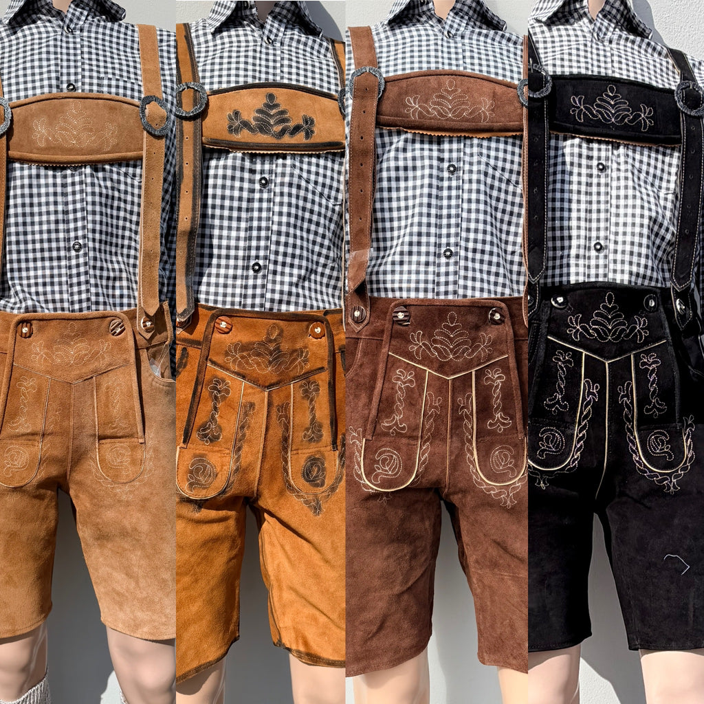 Heren lederhosen maat 48 tm 64 met bretels echt (rund)leer! (cognac)