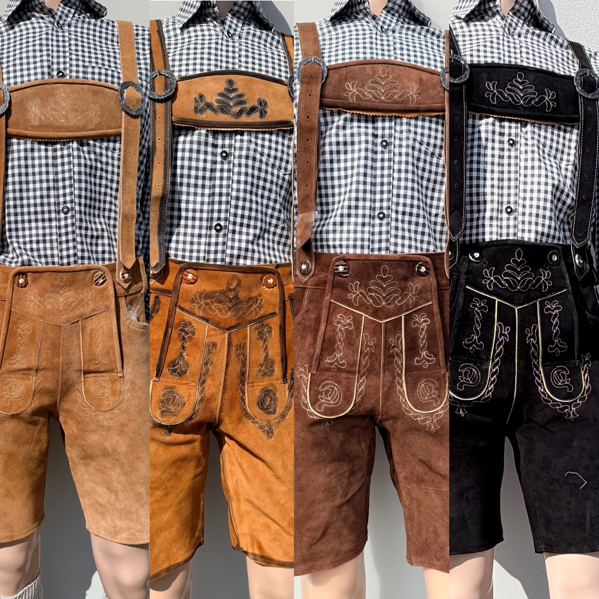 Heren lederhosen maat 48 tm 64 met bretels echt (rund)leer! (cognac)