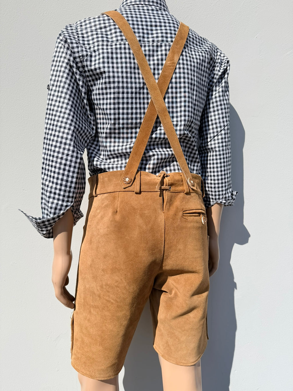 Heren lederhosen maat 48 tm 64 met bretels echt (rund)leer! (cognac)