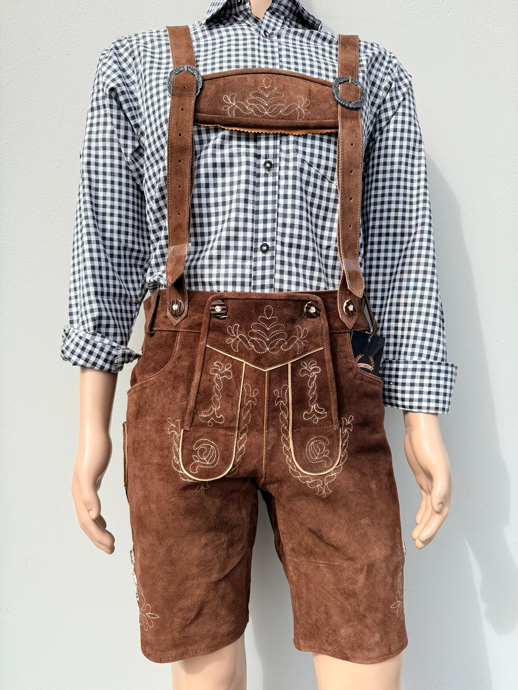 Heren lederhosen maat 48 tm 64 met bretels echt (rund)leer! (Choco)