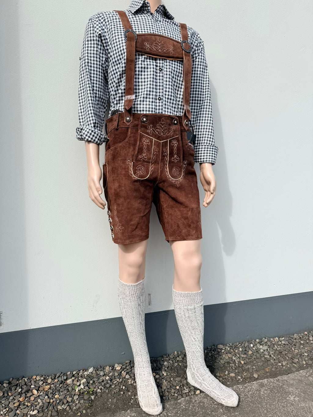 Heren lederhosen maat 48 tm 64 met bretels echt (rund)leer! (Choco)