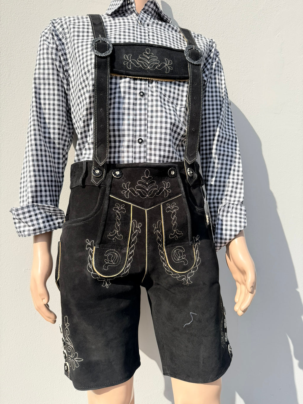 Heren lederhosen maat 48 tm 64 met bretels echt (rund)leer! (zwart)