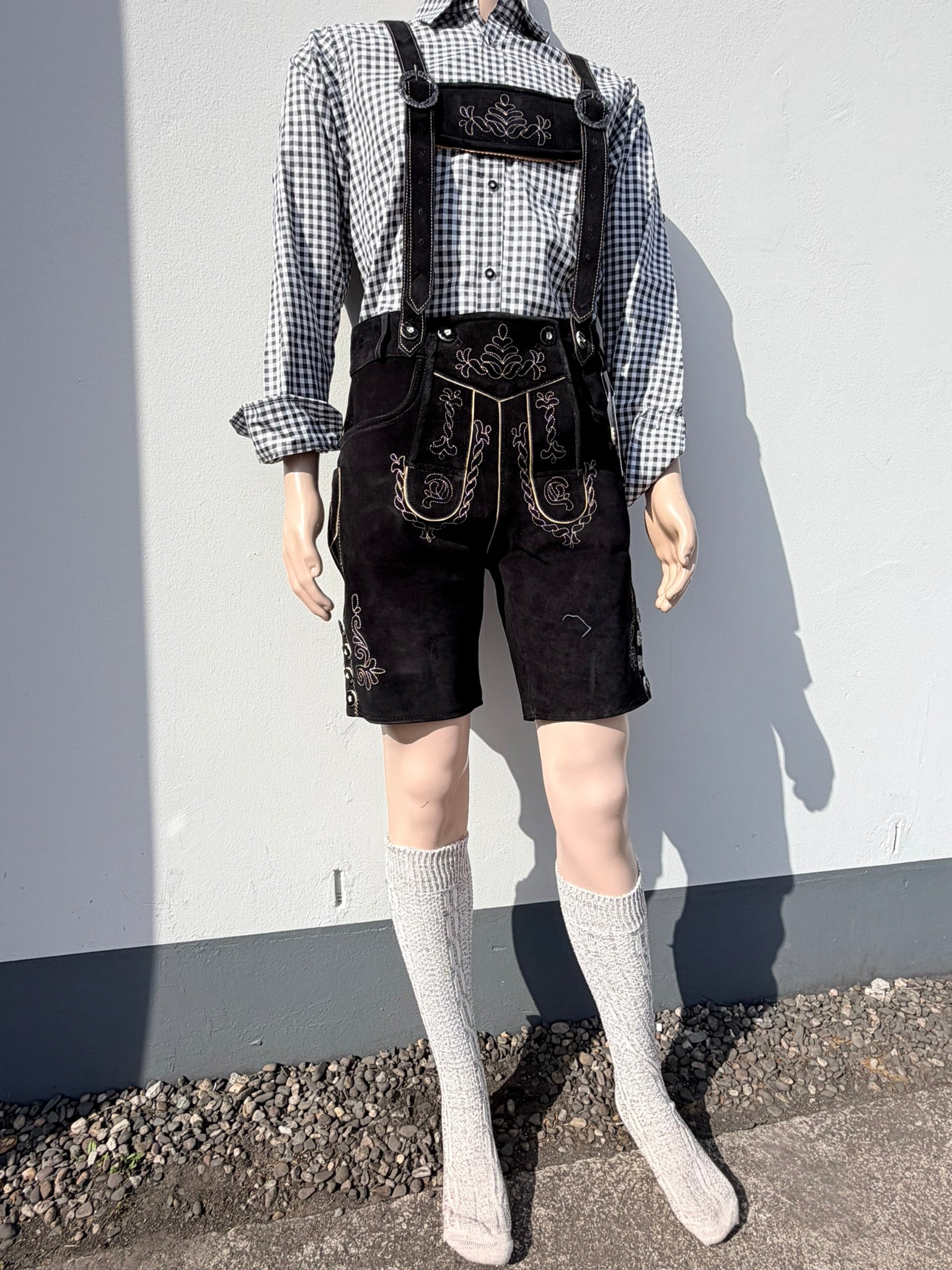 Heren lederhosen maat 48 tm 64 met bretels echt (rund)leer! (zwart)