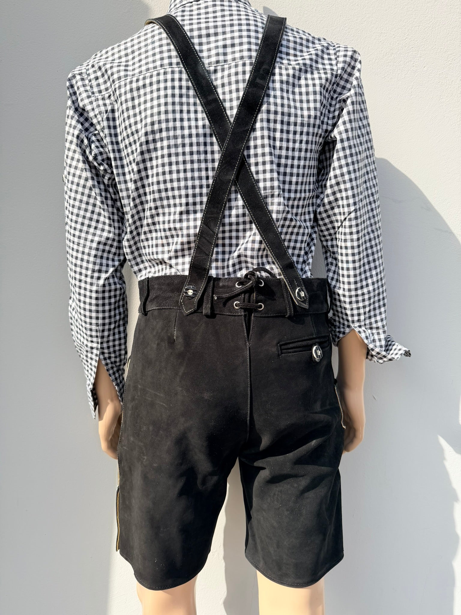 Heren lederhosen maat 48 tm 64 met bretels echt (rund)leer! (zwart)
